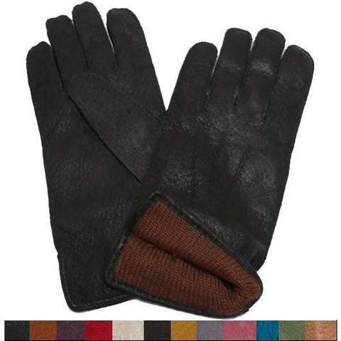 Mens Baby Alpaca lined Peccary Classic Leather Gloves