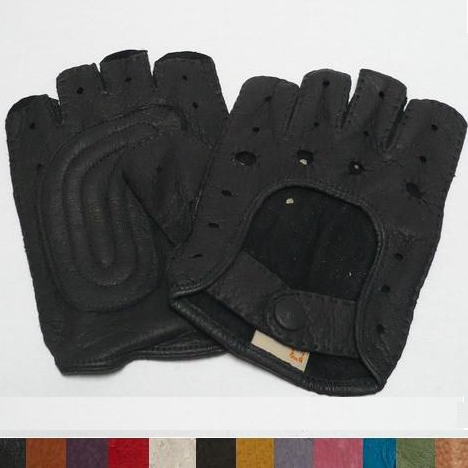 Mens Classic Peccary Leather Short-finger Padded Driving Gloves