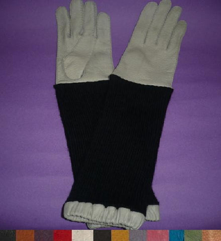 Lady's peccary leather alpaca sleeve long gloves