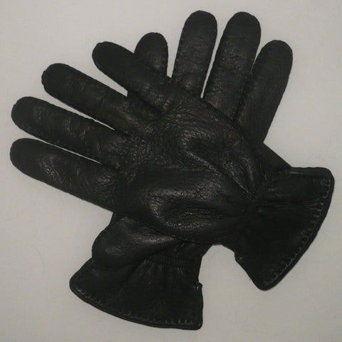 Mens peccary leather unlined gloves with elastic wrist band