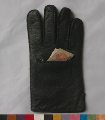 Lady's Peccary leather long finger gloves with pocket and zip