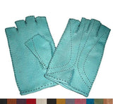 Lady's unlined peccary leather half finger gloves with contrast stitching
