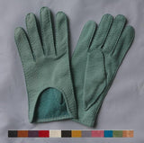 Lady's Peccary Leather unlined gloves with curvy opening-aqua-7 - M