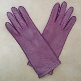 Lady's long classic purple unlined peccary leather gloves