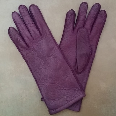 Lady's long classic purple unlined peccary leather gloves