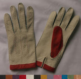 Lady's Peccary leather long gloves contrast stitching