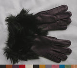 Lady's fashion peccary leather gloves alpaca fur