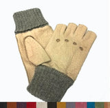 Men's alpaca cuff half finger peccary leather gloves