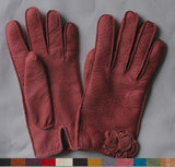 Lady's Peccary leather long gloves with leather flower applique