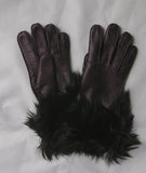 Lady's fashion peccary leather gloves alpaca fur