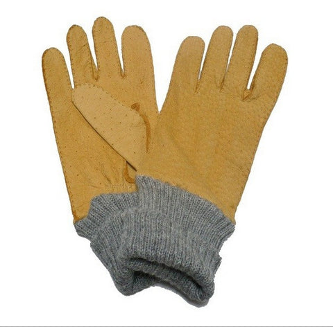 Lady's peccary leather alpaca cuff gloves-yellow-7 - M