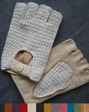 Lady's peccary leather alpaca crochet half finger gloves