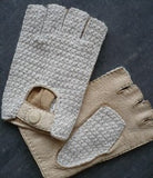 Lady's peccary leather alpaca crochet half finger gloves