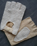 Lady's peccary leather alpaca crochet half finger gloves
