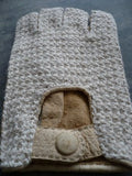 Lady's peccary leather alpaca crochet half finger gloves