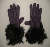Lady's fashion peccary leather gloves alpaca fur