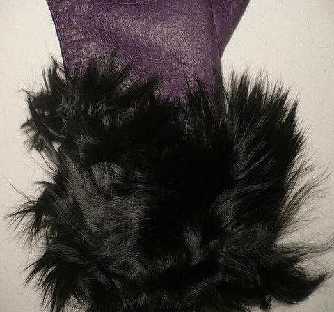 Lady's fashion peccary leather gloves alpaca fur