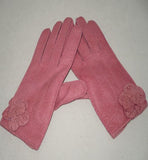 Lady's Peccary leather long gloves with leather flower applique