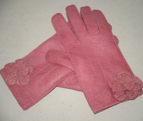 Lady's Peccary leather long gloves with leather flower applique