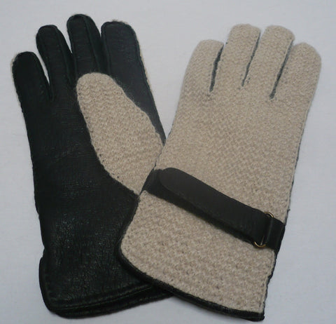 Men's peccary leather alpaca crochet belted gloves.