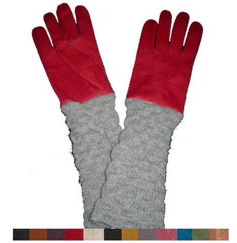 Lady's alpaca sleeve peccary leather gloves