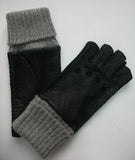Men's alpaca cuff half finger peccary leather gloves