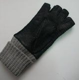 Men's alpaca cuff half finger peccary leather gloves