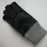 Men's alpaca cuff half finger peccary leather gloves