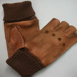 Men's alpaca cuff half finger peccary leather gloves