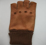 Men's alpaca cuff half finger peccary leather gloves