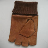 Men's alpaca cuff half finger peccary leather gloves
