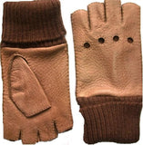 Men's alpaca cuff half finger peccary leather gloves