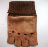 Men's alpaca cuff half finger peccary leather gloves